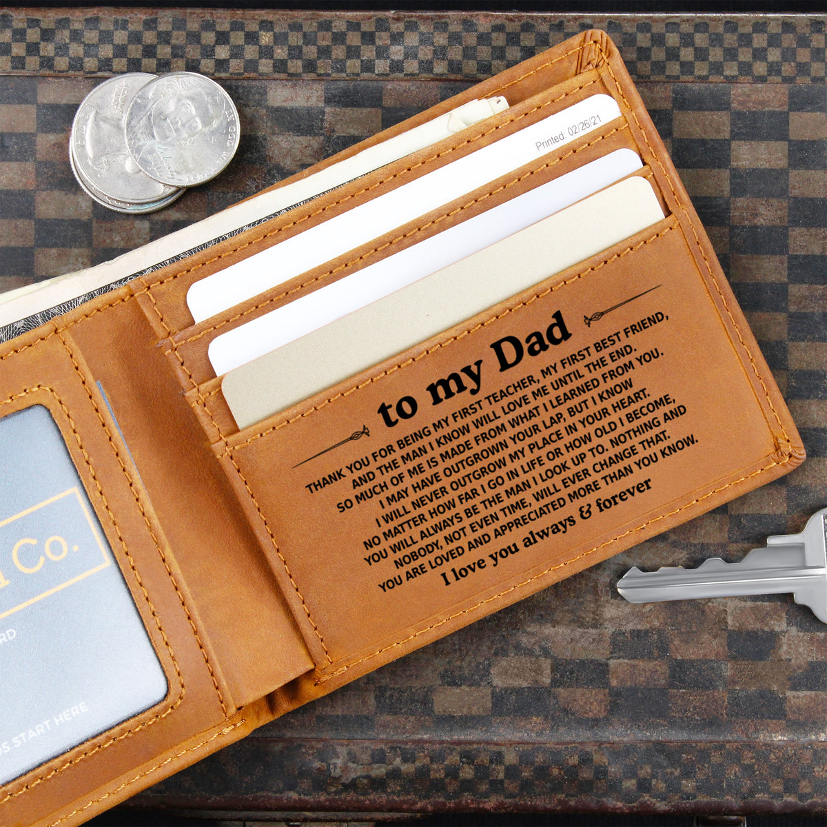 To My Dad — Always & Forever Engraved Leather Wallet