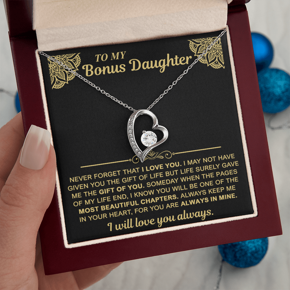 To My Bonus Daughter — Always in My Heart Forever Love Necklace