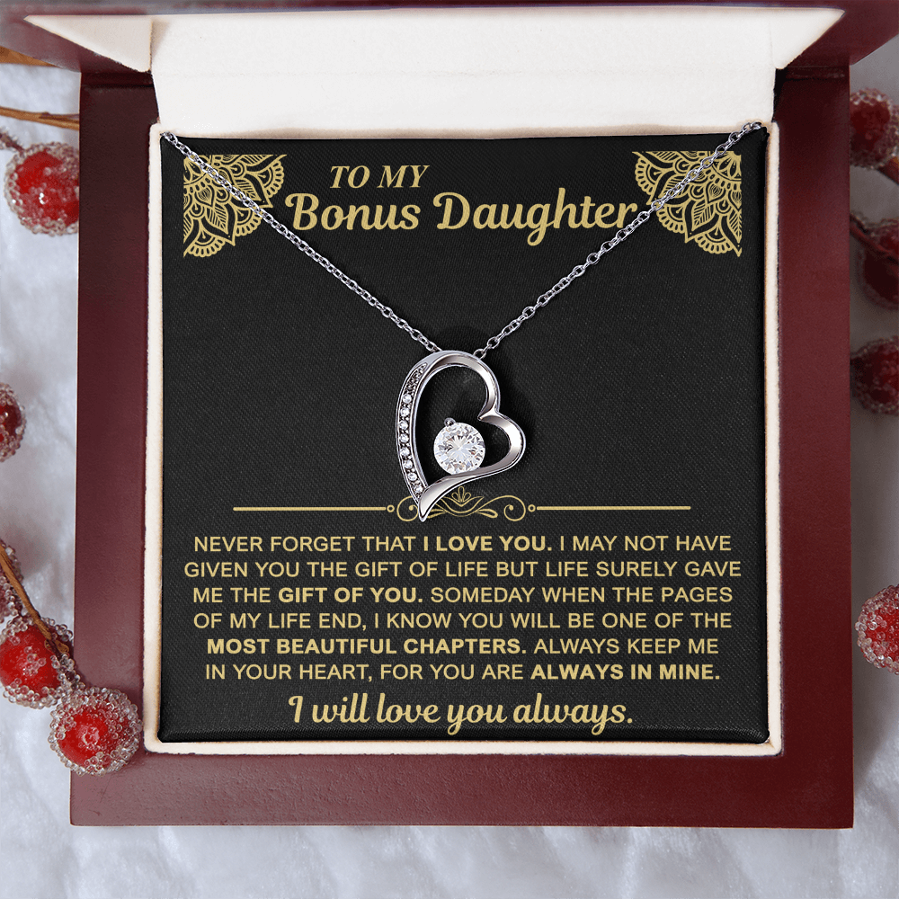 To My Bonus Daughter — Always in My Heart Forever Love Necklace