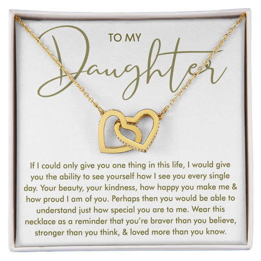 To My Daughter — Loved More Than You Know Interlocking Hearts Necklace