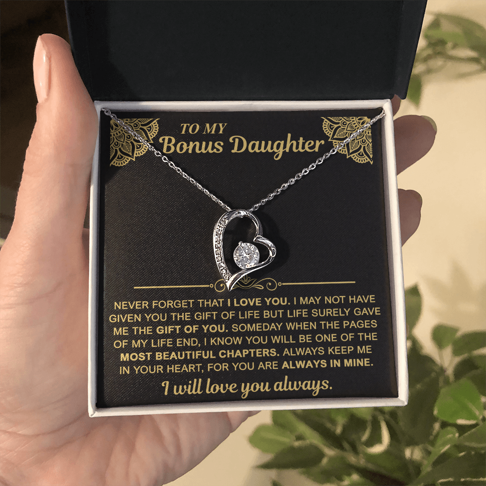 To My Bonus Daughter — Always in My Heart Forever Love Necklace