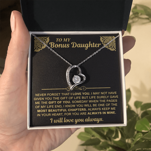 To My Bonus Daughter — Always in My Heart Forever Love Necklace