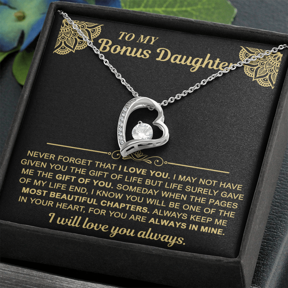 To My Bonus Daughter — Always in My Heart Forever Love Necklace