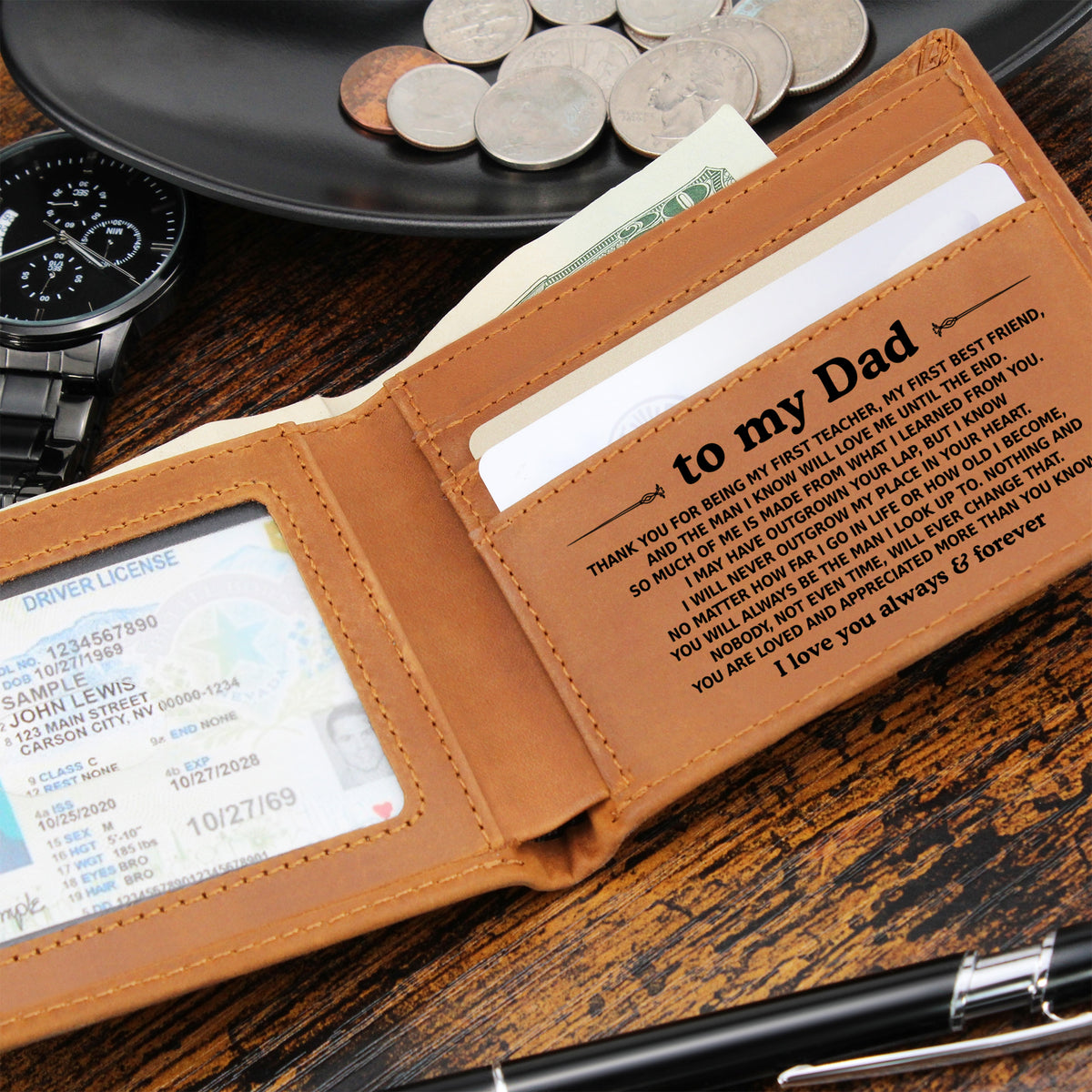 To My Dad — Always & Forever Engraved Leather Wallet