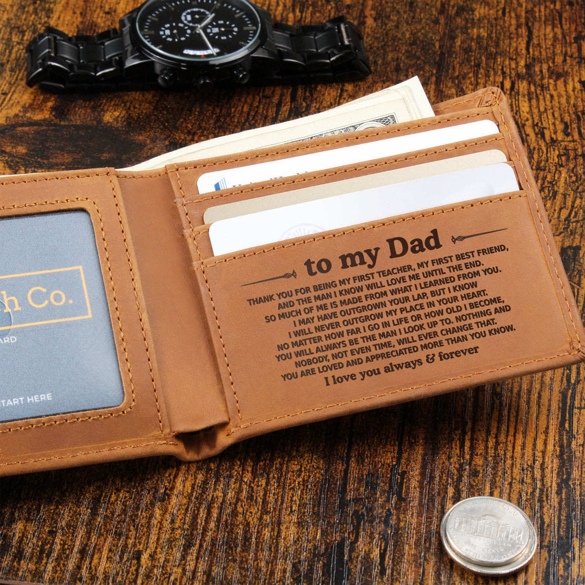 To My Dad — Always & Forever Engraved Leather Wallet