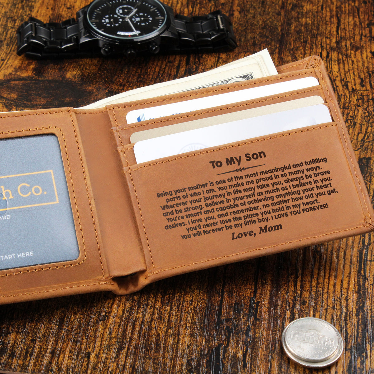 To My Son — Forever My Little Boy Engraved Wallet from Mom