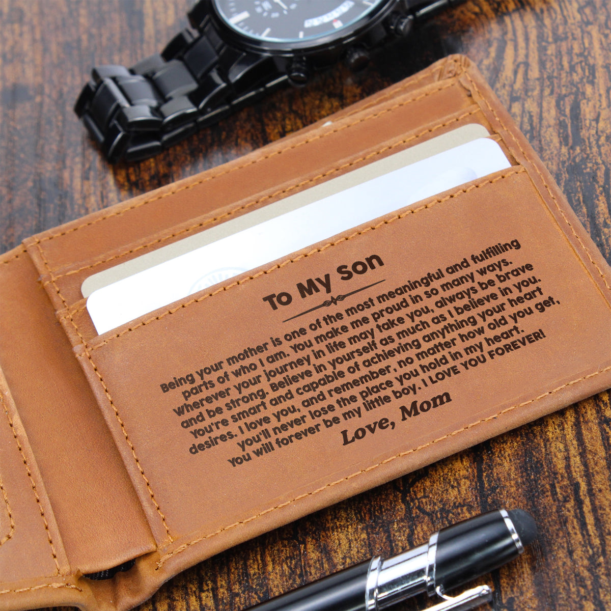 To My Son — Forever My Little Boy Engraved Wallet from Mom