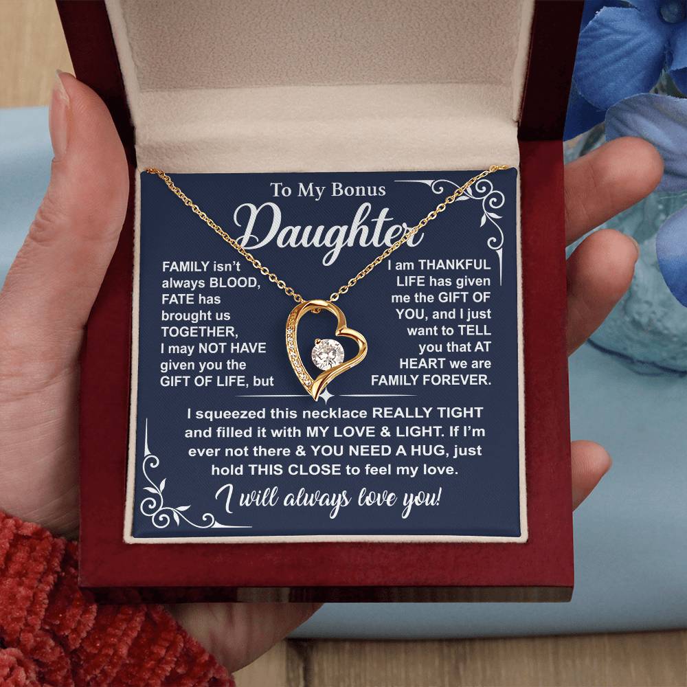 To My Bonus Daughter — A Hug to Hold Close Forever Love Necklace
