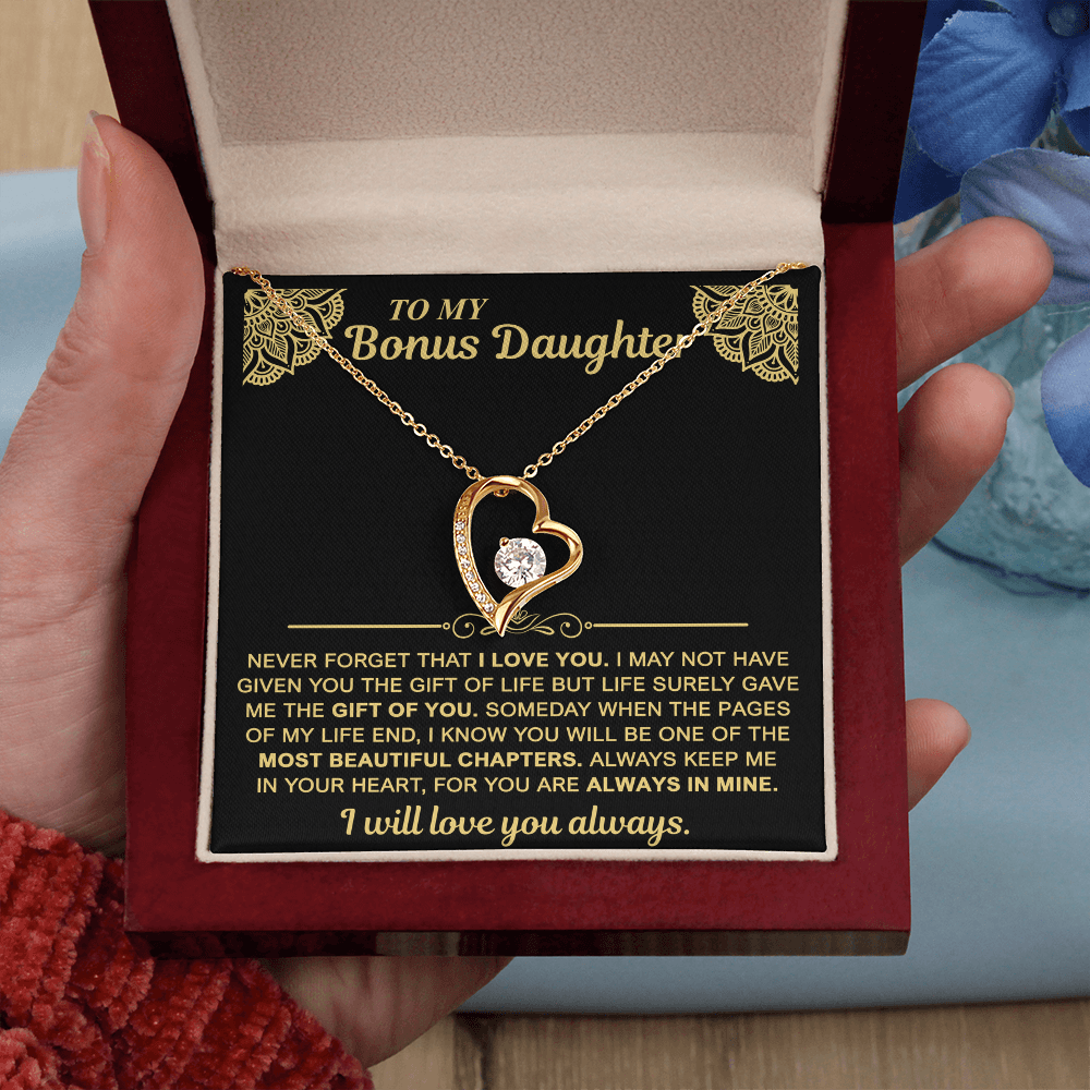 To My Bonus Daughter — Always in My Heart Forever Love Necklace