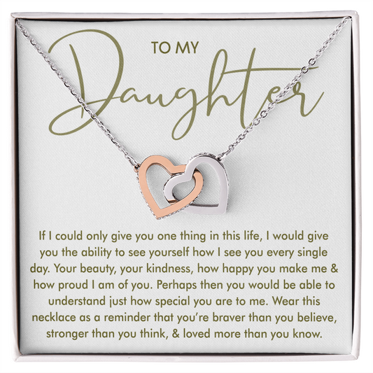 To My Daughter — Loved More Than You Know Interlocking Hearts Necklace