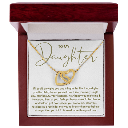 To My Daughter — Loved More Than You Know Interlocking Hearts Necklace