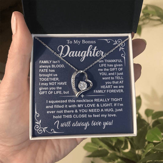 To My Bonus Daughter — A Hug to Hold Close Forever Love Necklace