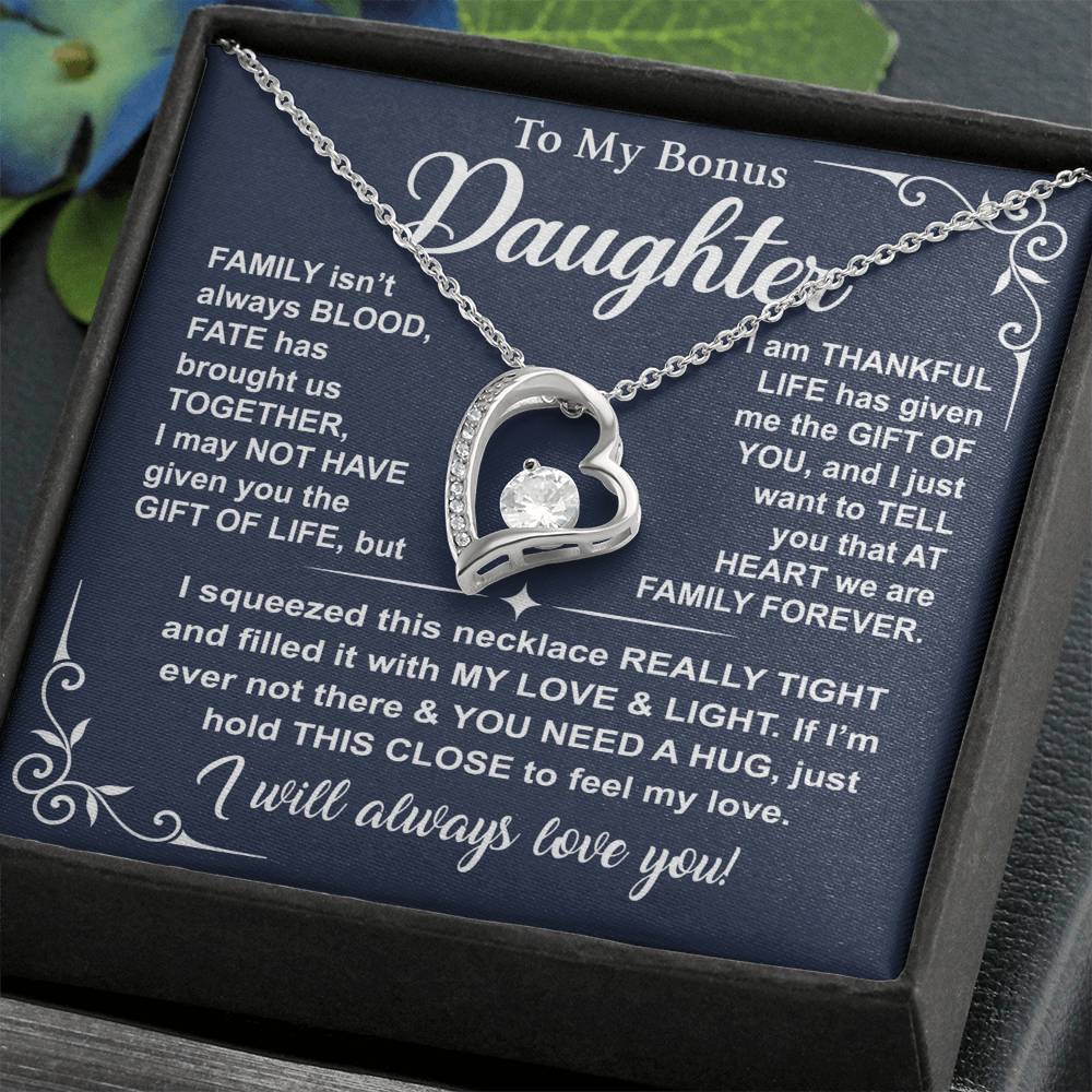 To My Bonus Daughter — A Hug to Hold Close Forever Love Necklace