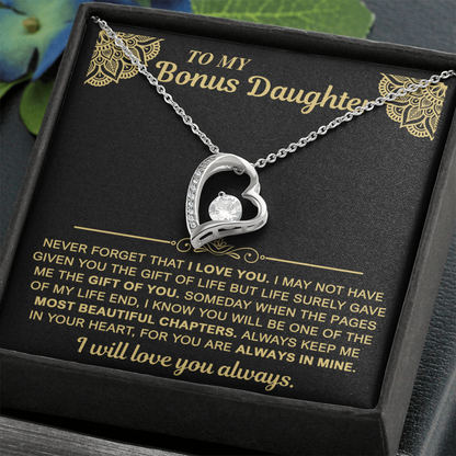 To My Bonus Daughter — Always in My Heart Forever Love Necklace